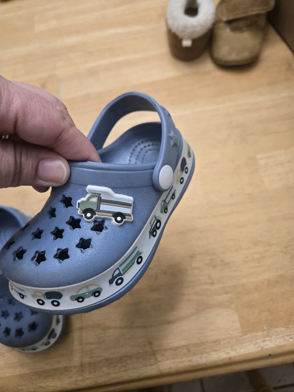 Kids Blue Star-Pattern Slip-On Sandals with Truck Accents